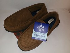 NEW Dearfoam Men's Dark Heather brown Wool Memory Foam No Sweat Slippers