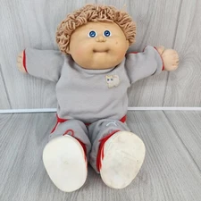 Cabbage Patch Kid 16" Boy Doll Blonde Blue Eyes Dimple 1978-1983 Shoes Sweatsuit