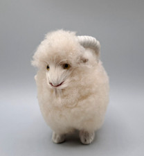 Vintage Woolen Mill Standing Real Wool Long Horn Sheep Ram Figurine White Fuzzy
