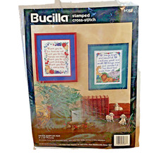 Vintage Bucilla Grace  s Sampler Pair Stamped Cross Stitch Kit Framed Prayers NEW