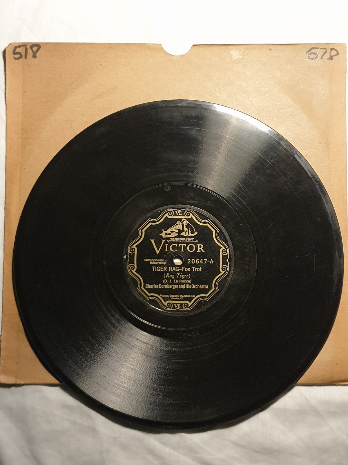 CHARLES DORNBERGER Tiger Rag bw Marmalade 78rpm 1927 US Victor