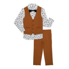 Wonder Nation Boys Dressy Vest, Button-Up Shirt, Tie and Pant Set, Size XS 4-5 