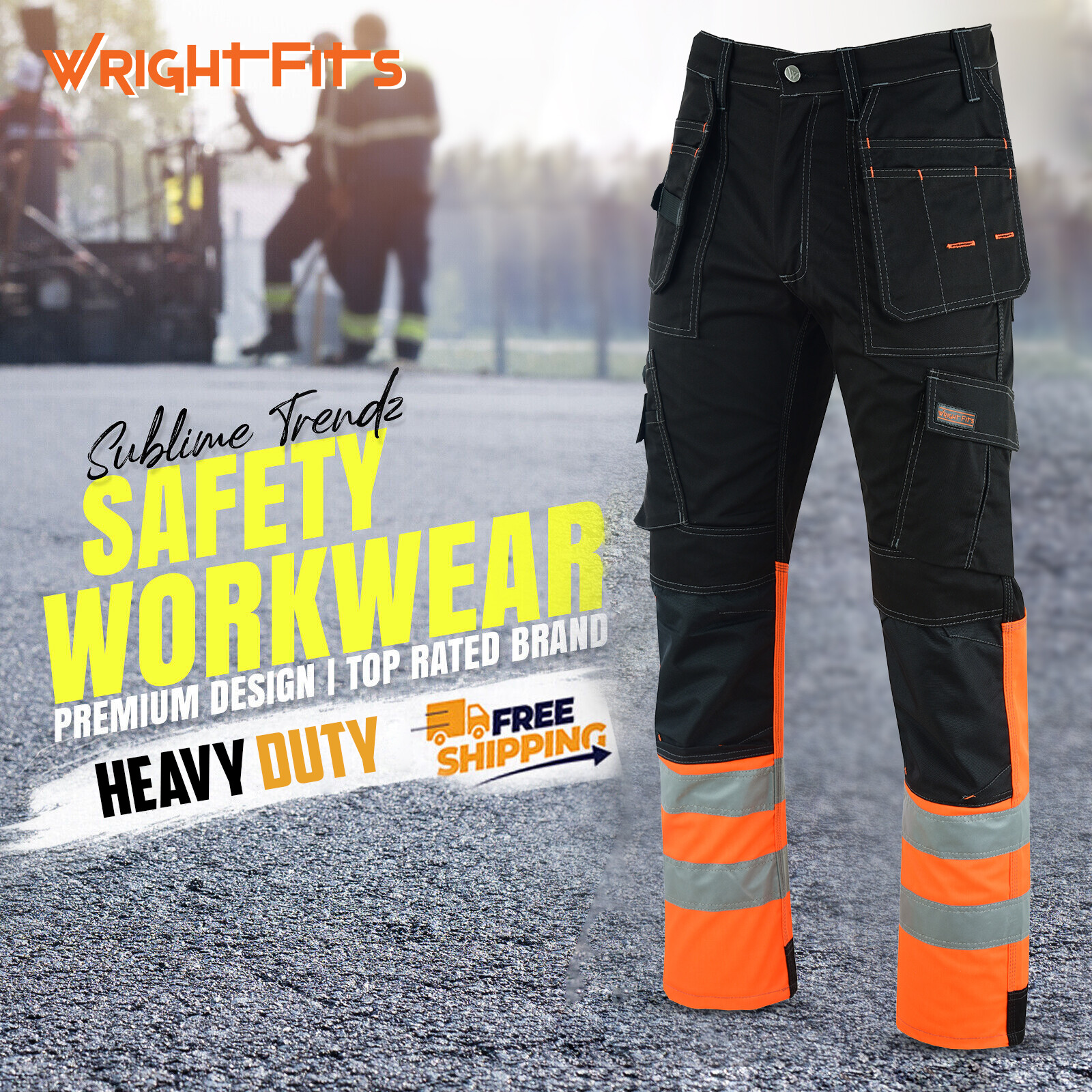 Pantalones de trabajo WrightFits Hi Vis para hombre de alta resistencia de combate de alta visibilidad.
