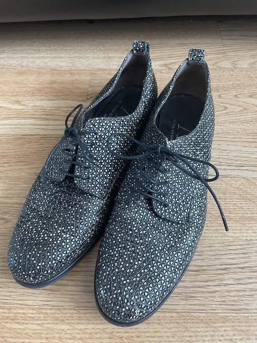 AGL Attilio Giusti Leombruni Leather Black White Speck Lace Up Shoes UK 5