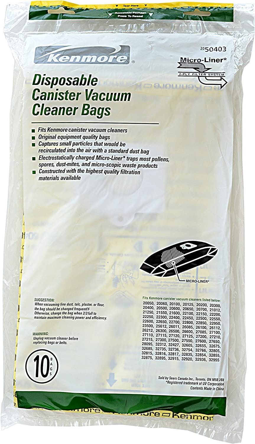 10Pack Kenmore 50403 Genuine Canister Vacuum Filter Bags MicroLined