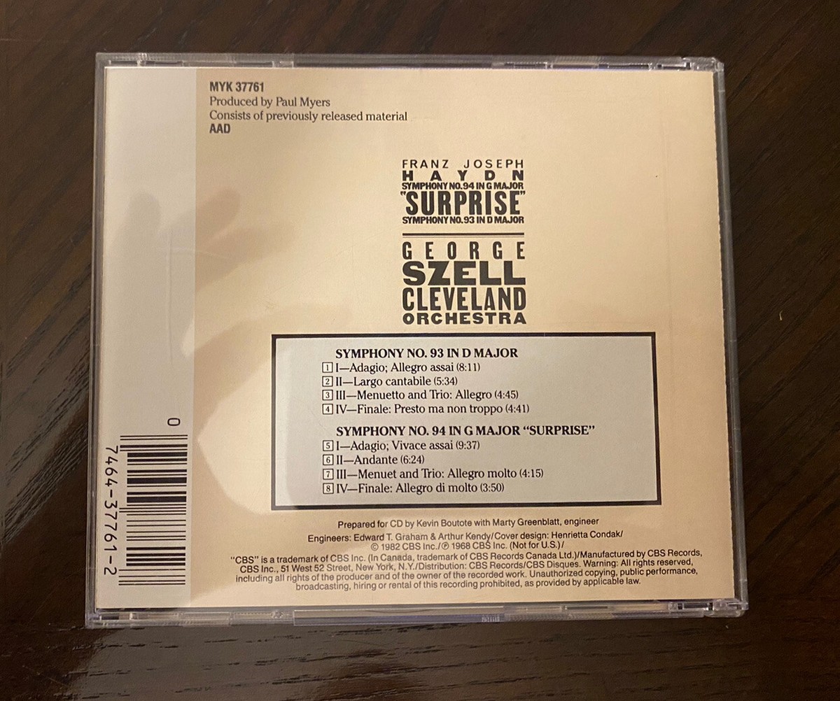 Franz Joseph Haydn: Symphonies Nos. 93 & 94 (CD, CBS Records) for