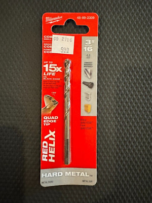 MILWAUKEE 3/16 in. Cobalt Red Helix Drill Bit, Quad Edge Tip, Model #48-89-2309