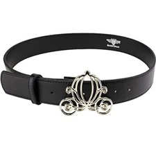 Women's Disney, Cinderella Carriage Silver, Black Vegan Leather Belt Top
