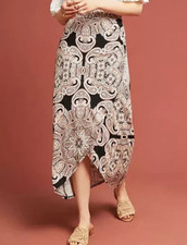 Maeve By Anthropologie Faux Wrap Paisley Jersey Midi Skirt In Brown Sz L New