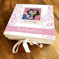 Best Mum Ever Pink Photo Mother's Day Birthday Square Keepsake Memory Gift Box