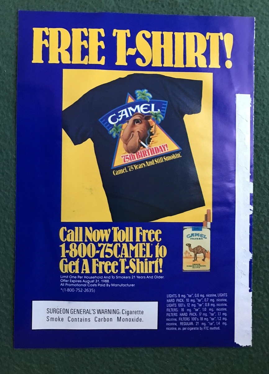 camel cigarette coupons promo code vintage Camel Cigarettes pull out advertisement JOE CAMEL coupon pop up  t-shirt