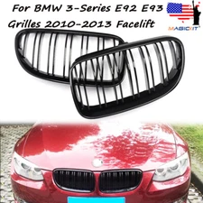 FOR BMW 3 SERIES E92 E93 2010-2013 LCI KIDNEY GRILLE GLOSSY BLACK DUAL SLATS