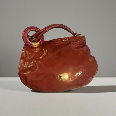 Jimmy Choo Sky Bag Red Enamel Leather Shoulder Tote Bag, Luxury, Used