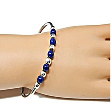 Sterling Silver Beaded Cuff Bracelet Cobalt Blue and Silver Vintage Jewelry