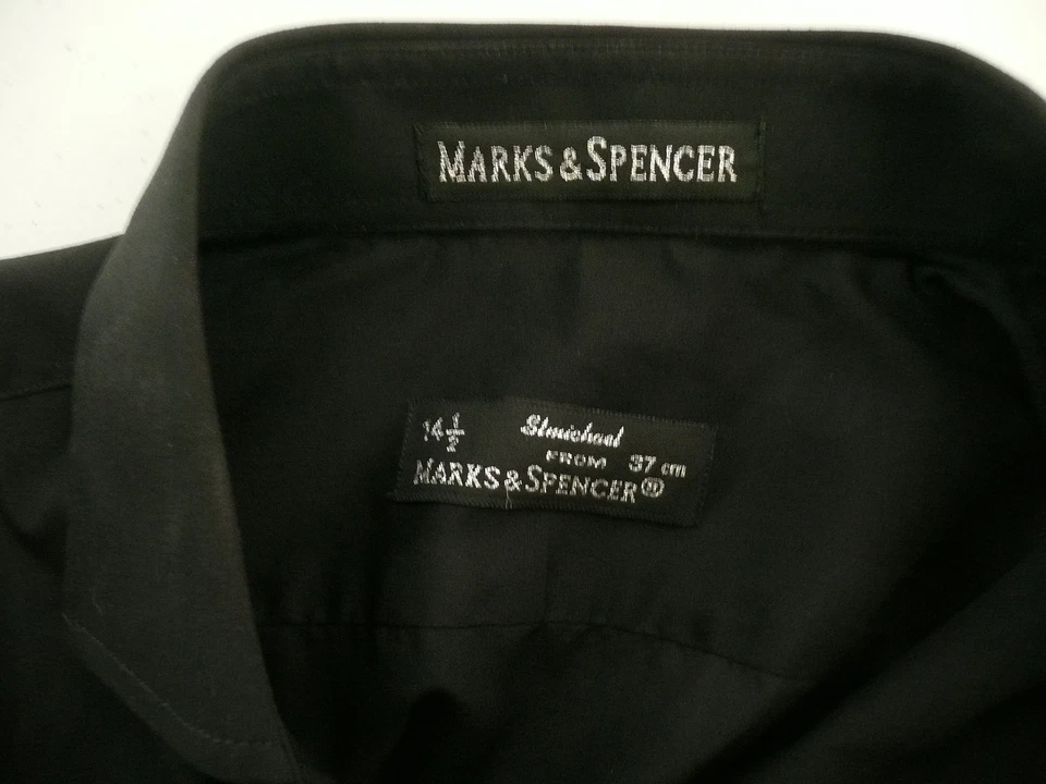 Camisa de vestir negra de oficina de manga larga de Marks & Spencer para hombre talla M/cuello talla 14,5 pulgadas Foto 3 de 4