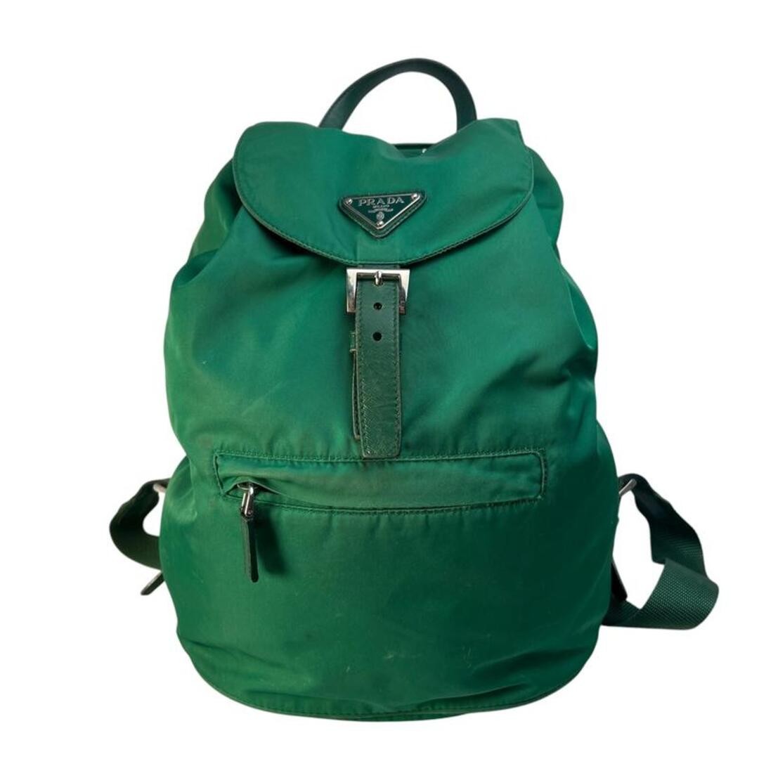 PRADA Triangular Logo Nylon Backpack and Green A-… - image 1