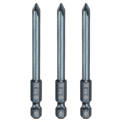 3pcs PH1 Phillips Screwdriver Bit 1/4'' Shank 3'' Long 0.2'' Rod Magnetic S2 Steel