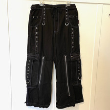 Tripp NYC Wide Leg Pants Mens L Black Baggy Goth Rave Chains Metal Skull Studs