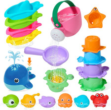 Baby Bath Toys for Kids Ages 1-3, 17PCS Mold-Free No Hole Bath Toys, Pool Water