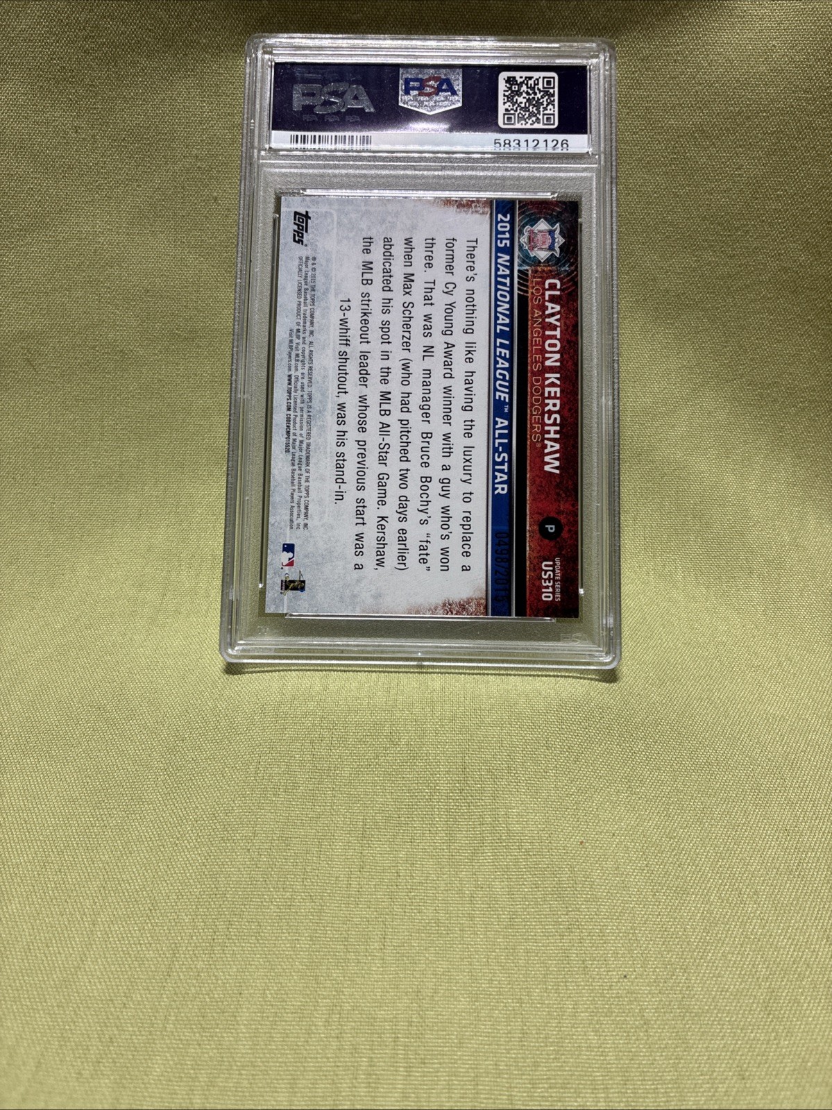 2015 Topps Update Series - Clayton Kershaw #US310 Gold Border PSA 8 HOF /2015 🔥 view 2