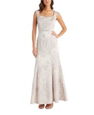 R M Richards Mother of the Bride Sz 8 Beige/ Taupe Silver Gown Long Dress ECU
