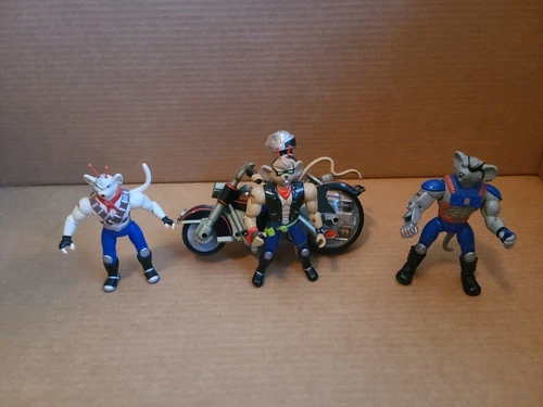 Vintage 1993 Galoob Biker Mice From Mars Figure Lot Vinnie Modo Throttle Bendy