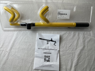 New Autowear Dual Twin Hook Steering Wheel Lock High Visible Yellow Quick Lock !