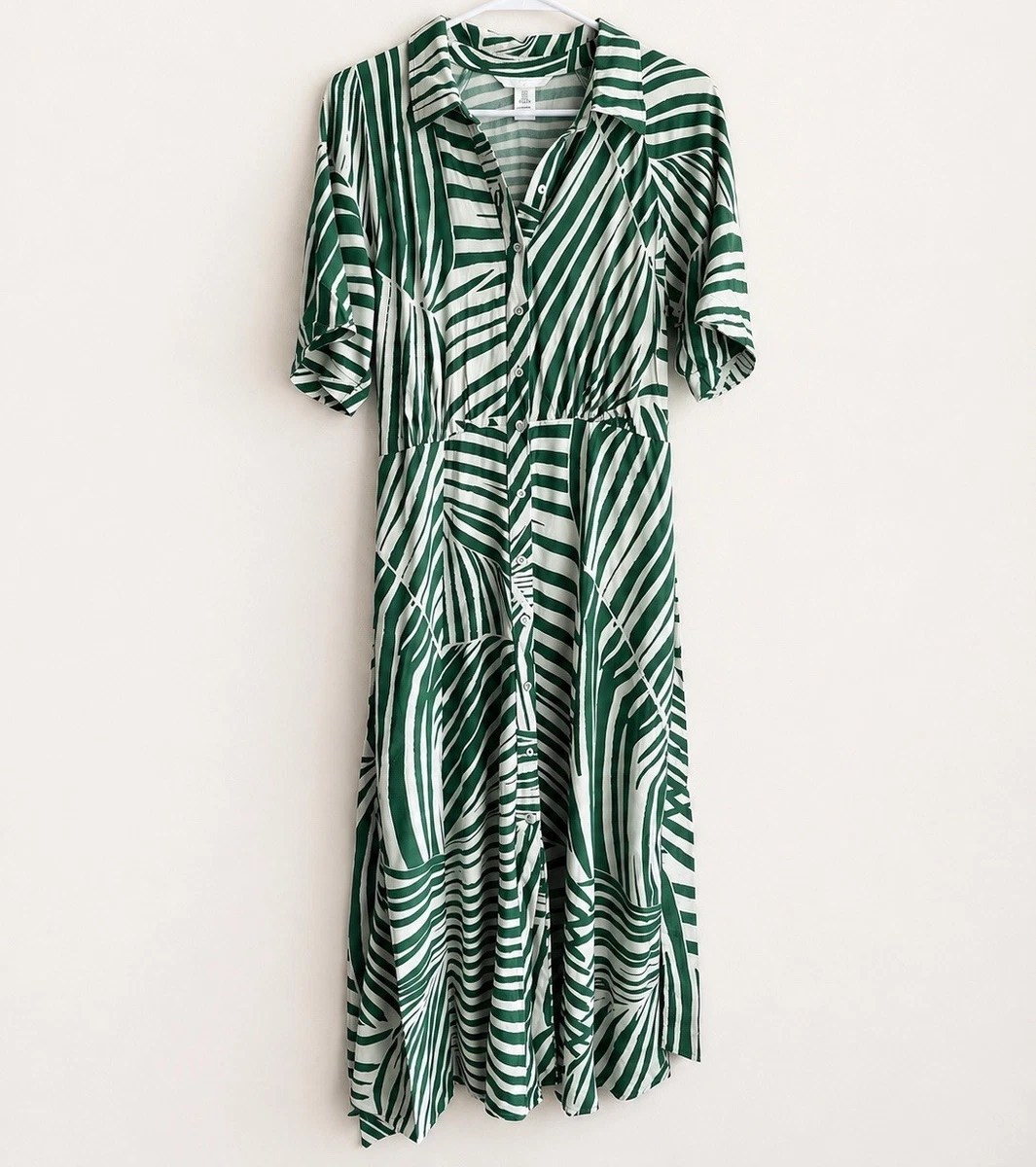 h and m shirt dress Ladies - Green Short-Sleeved Shirt Dress - Size: S