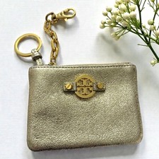 TORY BURCH Keychain Wallet Silver Gold Metallic Zip FAST SHIPPING 3239-23