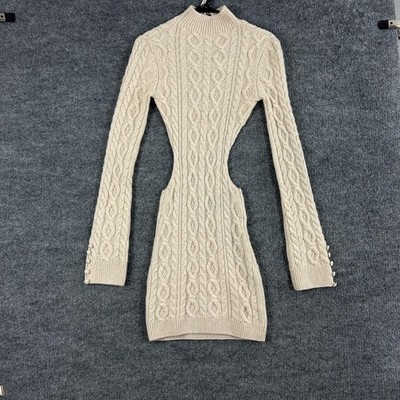 danielle guizio knit dress Medium Cable Backless in Cream Cut Out Bodycon Party up front