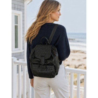 Bottega Veneta Large Vintage Intrecciato Backpack Black Woven Leather Flap Italy