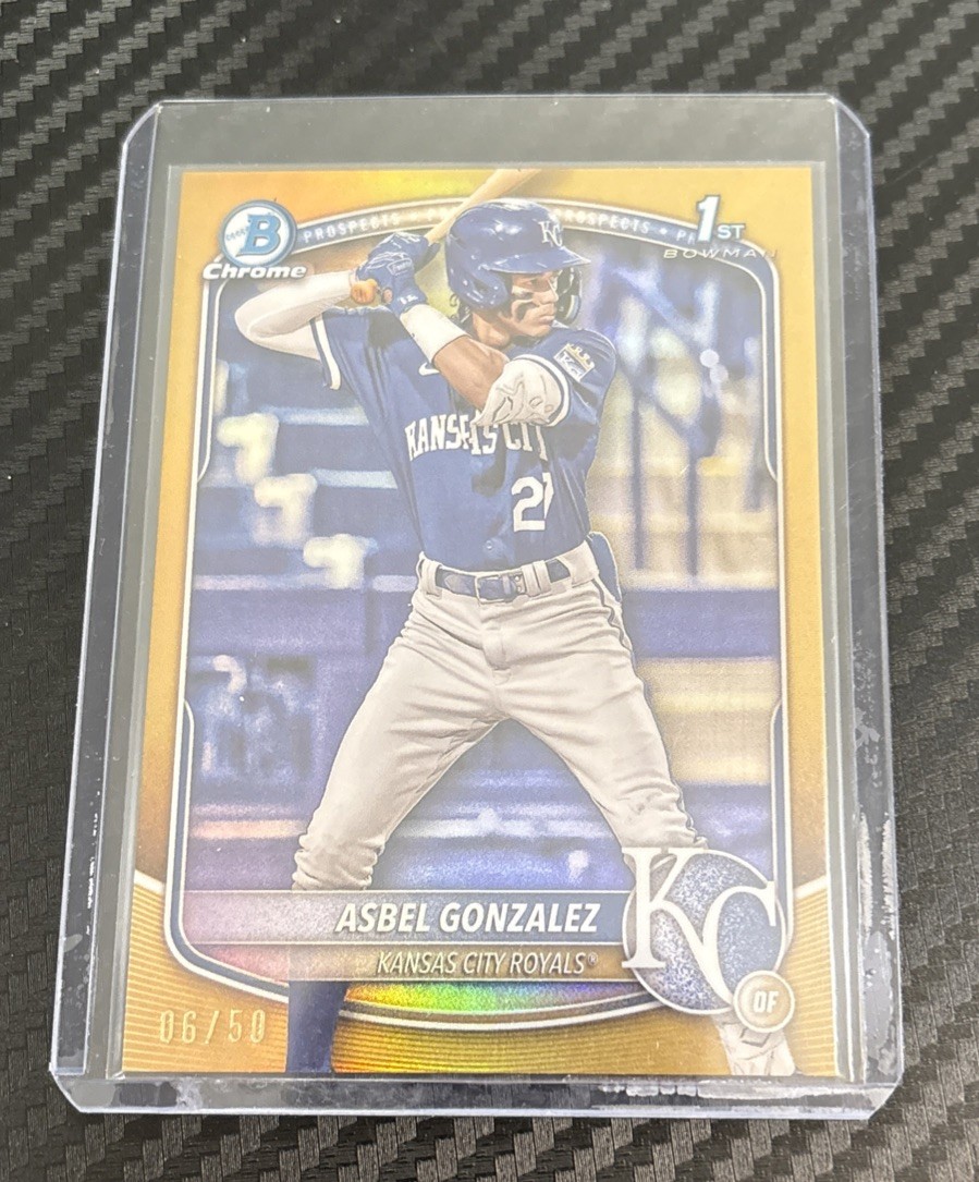 ASBEL GONZALEZ 2025 BOWMAN CHROME 1ST GOLD REFRACTOR ROYALS /50