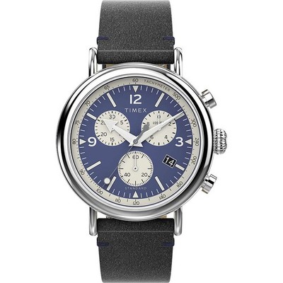 Herrenuhr TIMEX STANDARD TW2V71100 Chrono Leder Schwarz Blau INDIGLO