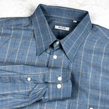 Pal Zileri Camicia Abito Uomo 43 - 17 Blu Plaid Manica Lunga Bottoni Made Italy