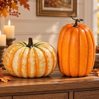 KüNstliche KüRbisse 2Er Set Orange Mehrfarbig Herbstdeko Tischdekoration 2 StüCk