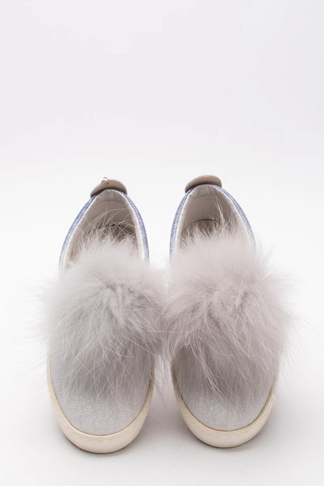 RRP €120 MONNALISA scarpe da ginnastica per bambini glitter US5 EU37 UK4 pelliccia di procione pom pom - Immagine 3 di 4