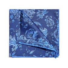 Men's 100 Silk Twill Blue Tonal Floral Pocket Square Scarf Hand Rolled Gift30cm