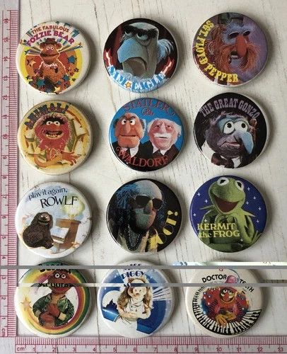 12x VTg Og the Muppets show set 38mm pin badges 1970s Jim Henson