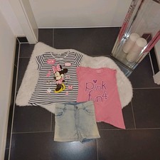 Sommer-Set 116 122 Disney Minnie Mouse pink schwarz Shirt Jeansshorts TopZustand