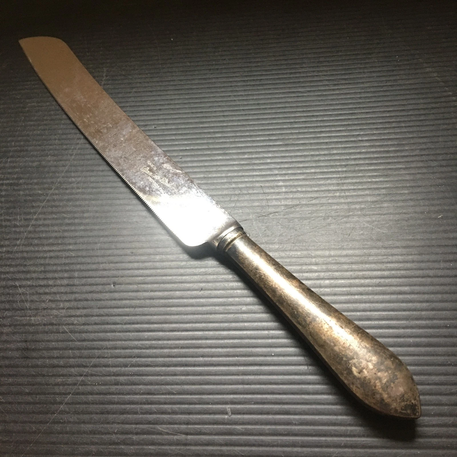 Antique Sheffield England Sterling Handle Stainless Serrated Cake Knife 12"L