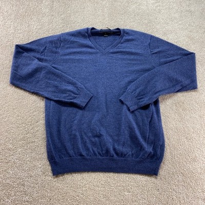Pronto Uomo V-Neck Sweater Mens Large Blue Extra Fine Merino Wool Knit