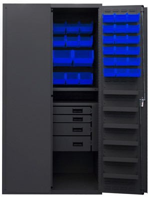 Durham 3501584RDR-5295, Speciality Cabinet w/ Flush Doors, 24''x36''x72'', Blue Bin