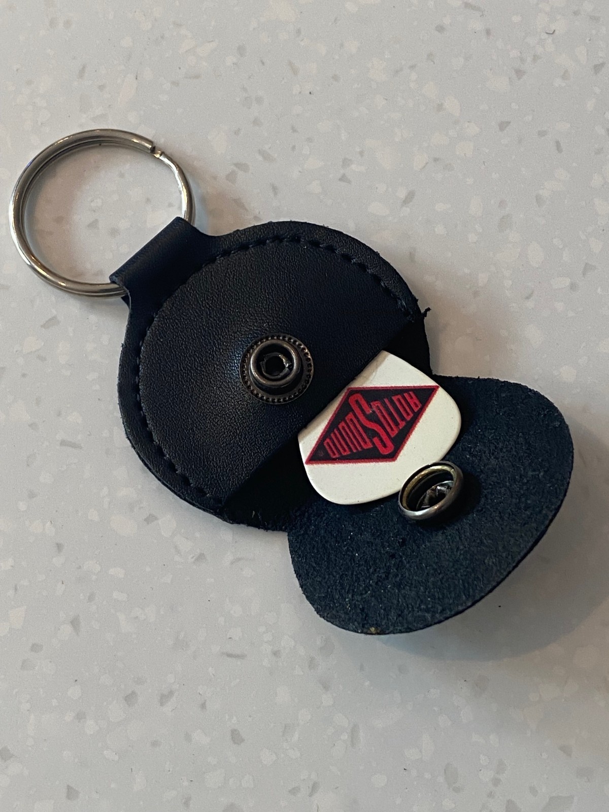Rotosound Keyring and Guitar Pick Holder, Black Leather