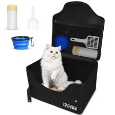 Portable Travel Litter Box Cats Lid 10 PCS Liner Bags Leak-Proof Black Carrier