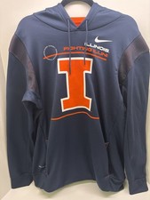 Nike Illinois Fighting Illini Dri-FIT Hoodie Large Navy Orange Pullover