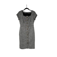 Ann Taylor Herringbone Tweed Sheath Dress Full Button Front Womens 2 NWT
