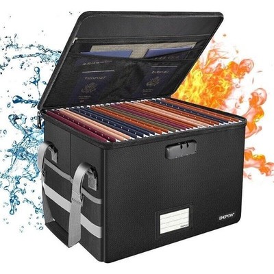 File Box w/Lock Fireproof Box File Storage Organizer Anti-Static Box Collapsible