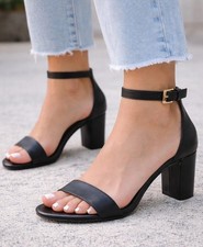 Nine West Black Leather Ankle Strap Block Heel Sandals – 2.5” | Women’s 12 | NWT