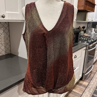 INC International Concepts Orange Rust Metallic Sparkle Top M Sleeveless Party