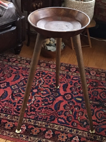 Vintage MCM Wood Brass Plant Stand Table Weavenwoods Inc. Minneapolis Modern 25”